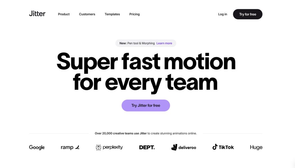 Jitter motion design tool homepage for creating animations and motion graphics quickly online