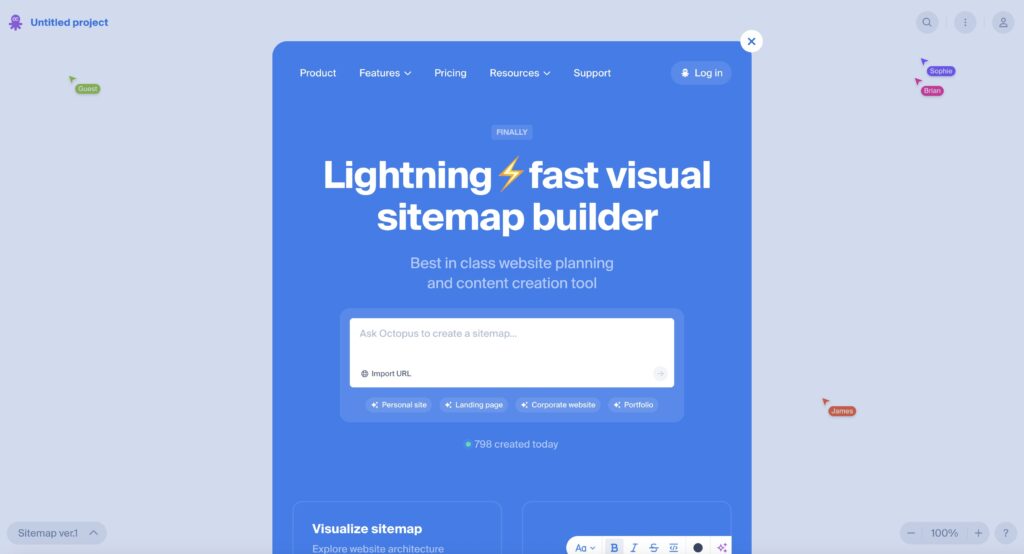 Octopus visual sitemap builder tool for fast website planning and content structure mapping