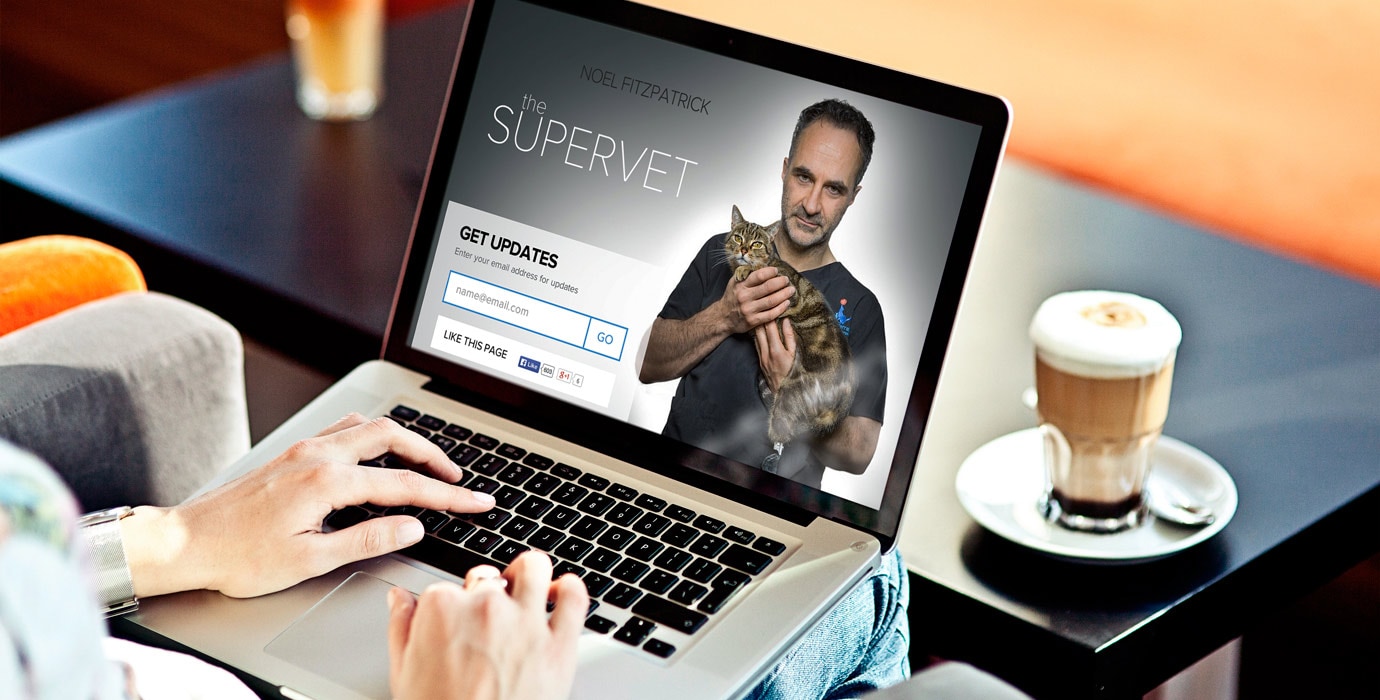 Supervet website running on a laptop in a cafe