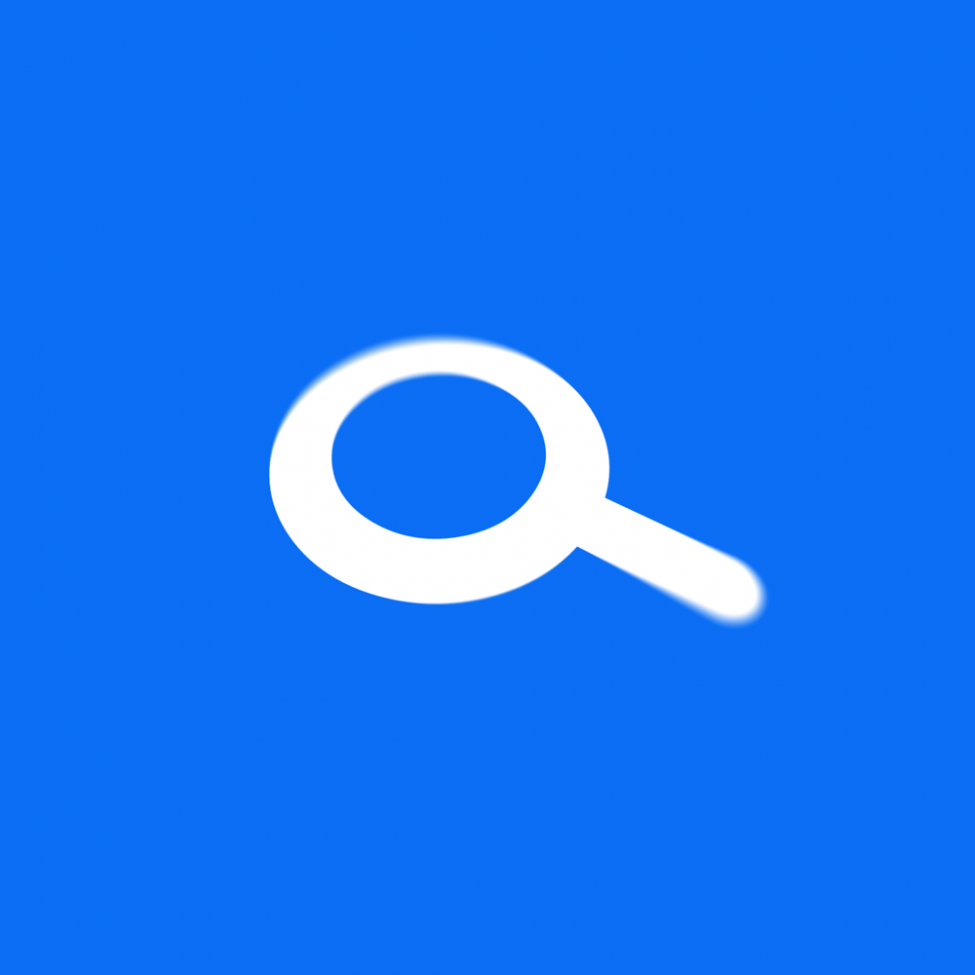 Search icon on a blue background representing enquiry